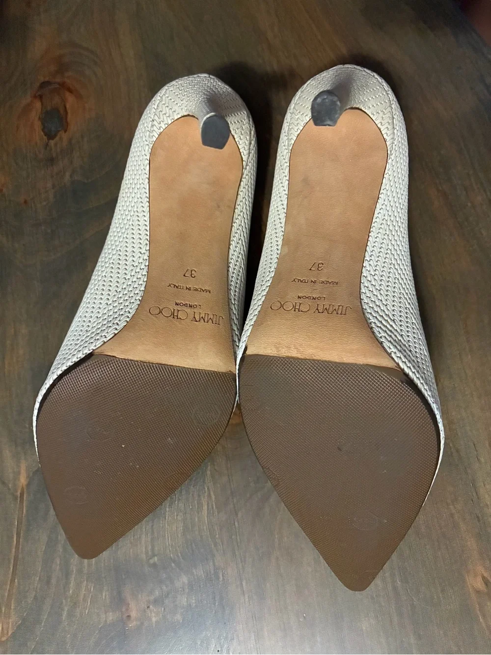 Jimmy Choo Cream Woven Pointed-Toe Pumps